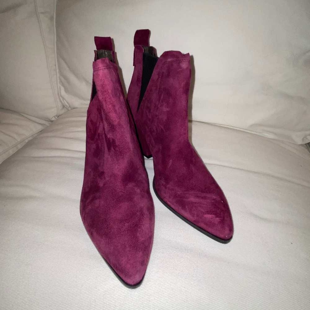 Gabriella Shoes Sheepskin Suede Leather Heeled Bootie